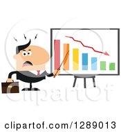 Poster, Art Print Of Modern Flat Design Of An Angry White Business Man Discussing Company Growth With A Bar Graph