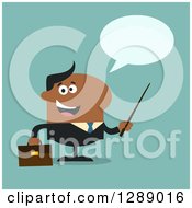 Poster, Art Print Of Modern Flat Design Of A Happy Talking Black Business Man Holding A Pointer Stick Over Turquoise