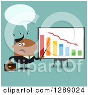 Poster, Art Print Of Modern Flat Design Of An Angry Talking Black Business Man Discussing Company Growth With A Bar Graph Over Turquoise