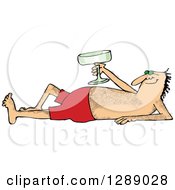 Clipart Of A Hairy Caucasian Man Sun Bathing And Holding Up A Glass Royalty Free Vector Illustration by djart