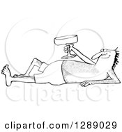 Clipart Of A Black And White Hairy Man Sun Bathing And Holding Up A Glass Royalty Free Vector Illustration by djart