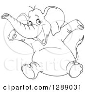 Clipart Of A Black And White Cheerful Happy Elephant Jumping And Cheering Royalty Free Vector Illustration by yayayoyo