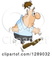 Clipart Of A Cartoon Shocked Jumping Chubby Caucasian Man With His Wig Jumping Off Of His Head Royalty Free Vector Illustration