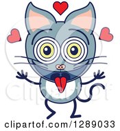 Clipart Of A Smitten Gray Cat In Love Royalty Free Vector Illustration by Zooco