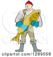 Poster, Art Print Of Cartoon Male Fishmonger Holding A Catch
