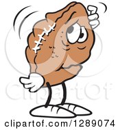 Sports Clipart Of A Worried Deflated Football Scratching His Head Royalty Free Vector Illustration by Johnny Sajem