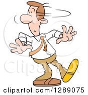 Clipart Of A Cartoon Caucasian Businessman Walking And Doing A Double Take While Looking Back Royalty Free Vector Illustration