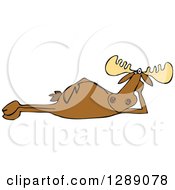 Animal Clipart Of A Cartoon Relaxed Moose Resting On His Side Royalty Free Vector Illustration