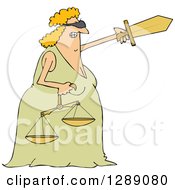 Tough Blindfolded Lady Justice Holding Scales And Pointing With A Sword