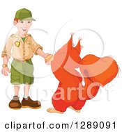 Poster, Art Print Of Cute Giant Squirrel Shaking Hands With A White Male Park Ranger