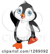 Animal Clipart Of A Cute Blue Eyed Penguin Dancing Royalty Free Vector Illustration by Pushkin