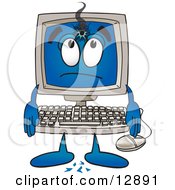 Desktop Computer Mascot Cartoon Character With A Hole In His Screen by Mascot Junction
