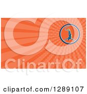Clipart Of A Retro Woodcut Bungee Jumper And Orange Rays Background Or Business Card Design Royalty Free Illustration