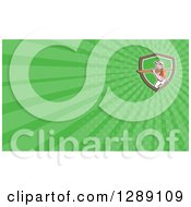 Clipart Of A Cartoon Carpenter Carrying Lumber And Green Rays Business Card Design Royalty Free Illustration by patrimonio
