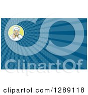 Clipart Of A Retro Male Chef With A Mustache Holding A Thumb Up And Blue Rays Background Or Business Card Design Royalty Free Illustration