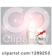 Clipart Of A 3d White Heart Shaped Valentines Day Or Anniversary Gift Box Over Sparkles Royalty Free Vector Illustration