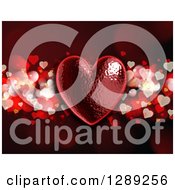 Clipart Of A 3d Shiny Textured Heart Over Heart Bokeh On Dark Red Royalty Free Illustration