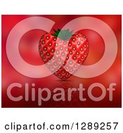 Poster, Art Print Of 3d Strawberry Heart And Reflection On Blurred Red