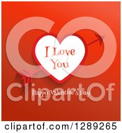 Poster, Art Print Of Happy Valentines Day I Love You Text With Cupids Arrow Through A Heart On Red