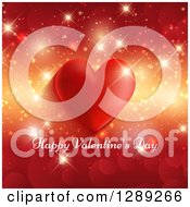 Clipart Of Happy Valentines Day Text Under A Red Heart With Sparkles And Bokeh On Red And Gold Royalty Free Vector Illustration