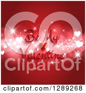 Be My Valentine Text Over Sparkly Bokeh Hearts On A Red Pattern