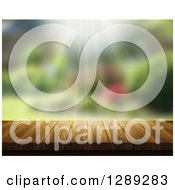 Poster, Art Print Of 3d Close Up Of A Wooden Table Over A Blurred Garden With Sunshine