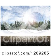 Poster, Art Print Of 3d Close Up Of A Wooden Table Or Deck With A View Of A Winter Forest