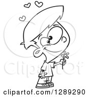 Poster, Art Print Of Black And White Sweet Valentines Day Boy Holding A Flower