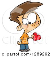 Holiday Clipart Of A Caucasian Valentines Day Boy Holding A First Love Heart Royalty Free Vector Illustration by toonaday