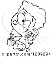 Holiday Clipart Of A Black And White Valentines Day Cupid Baby Boy Holding A Bow And Arrow Royalty Free Vector Illustration