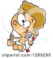Holiday Clipart Of A Valentines Day White Cupid Baby Boy Holding A Bow And Arrow Royalty Free Vector Illustration by toonaday