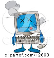 Clipart Picture Of A Desktop Computer Mascot Cartoon Character Crashing by Mascot Junction #COLLC12893-0015
