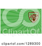Clipart Of A Retro Woodcut Horse Racing Jockey And Green Rays Background Or Business Card Design Royalty Free Illustration