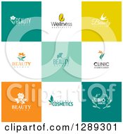 Clipart Of Flat Design Beauty Business Logo Icons With Text On Colorful Tiles 3 Royalty Free Vector Illustration by elena