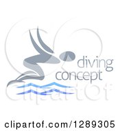 Clipart Of A Gray Swimmer Diving Over Blue Water By Sample Text Royalty Free Vector Illustration by AtStockIllustration