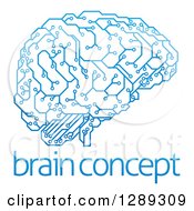 Poster, Art Print Of Blue Artificial Intelligence Circuit Board Brain Over Sample Text