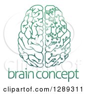Gradient Green Half Human Half Artificial Intelligence Circuit Board Brain Over Sample Text