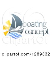 Poster, Art Print Of Sailing Boat With The Sun And Ocean Waves By Sample Text