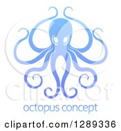 Poster, Art Print Of Gradient Blue Octopus With Long Tentacles Over Sample Text