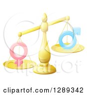 Clipart Of A 3d Unbalanced Gold Scale Weighing Gender Inequality Symbols Royalty Free Vector Illustration by AtStockIllustration