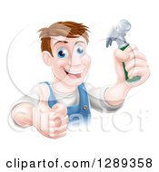 Poster, Art Print Of Happy Middle Aged Brunette Caucasian Worker Man Holding A Hammer And Thumb Up