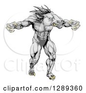 Poster, Art Print Of Muscular Fierce Horse Man Mascot With Claws