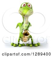 Clipart Of A 3d Green Gecko Playing A Saxophone Royalty Free Illustration