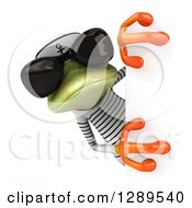 Animal Clipart Of A 3d Green Springer Frog Sailor Wearing Sunglasses Around A Sign Royalty Free Illustration
