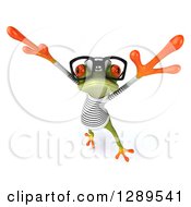 Animal Clipart Of A 3d Bespectacled Green Springer Frog Sailor Leaping Royalty Free Illustration