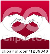 Poster, Art Print Of Black And White Hands Forming A Heart Over Gradient Red