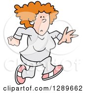 Clipart Of A Red Haired Caucasian Woman Jogging Royalty Free Vector Illustration
