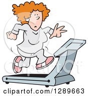 Red Haired Caucasian Woman Running On A Treadmill