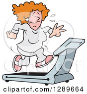Clipart Of A Red Haired Caucasian Woman Sweating And Running On A Treadmill Royalty Free Vector Illustration by Johnny Sajem