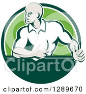 Clipart Of A Retro Rugby Union Player With Ball In A Green And White Circle Royalty Free Vector Illustration